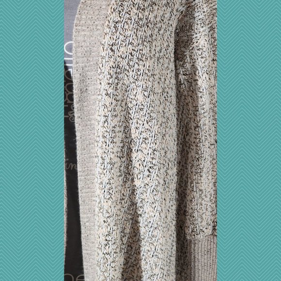Kimchi Blue Beige Speckled Knit Open Front Waterfall Cardigan - Picture 2 of 5